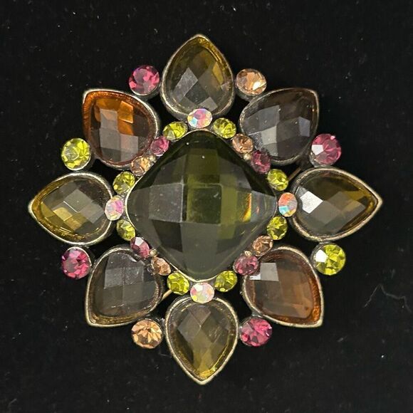 Vintage Glass Rhinestone Brooch Large Multifaceted Dome Prong Set Multicolor - Picture 1 of 8